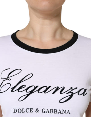 Weißes Eleganza Print Baumwoll T-Shirt mit kurzen Ärmeln