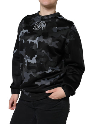 Sudadera negra con estampado de camuflaje y cuello redondo