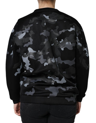 Sudadera negra con estampado de camuflaje y cuello redondo