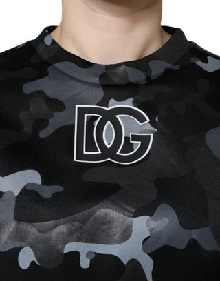 Sudadera negra con estampado de camuflaje y cuello redondo