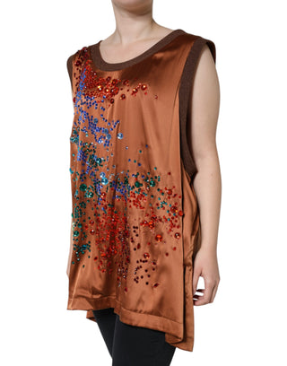 Braunes, ärmelloses Tanktop mit Kristalldekor