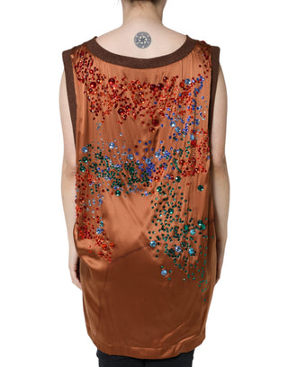 Braunes, ärmelloses Tanktop mit Kristalldekor