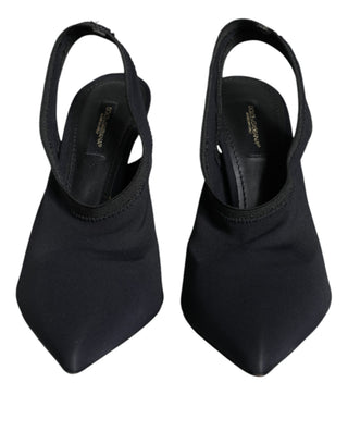 Zapatos negros de tacón de jersey elástico con tira trasera