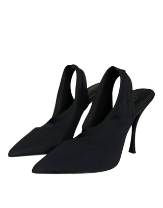 Zapatos negros de tacón de jersey elástico con tira trasera