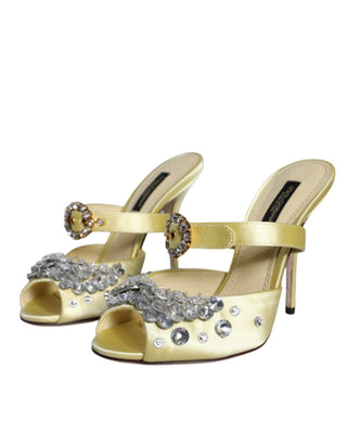 Gelbe Mary Janes Sandalen aus Satin mit Kristallen