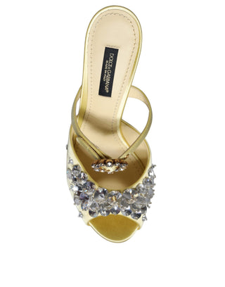Gelbe Mary Janes Sandalen aus Satin mit Kristallen