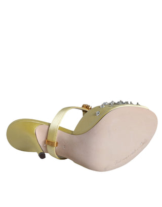 Gelbe Mary Janes Sandalen aus Satin mit Kristallen