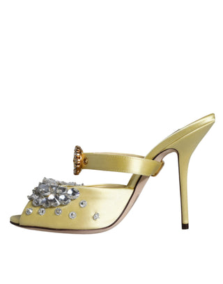 Gelbe Mary Janes Sandalen aus Satin mit Kristallen