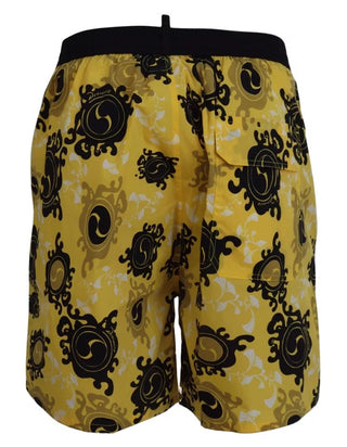 Gelb Schwarz Bedruckte Nylon Badeshorts Badebekleidung