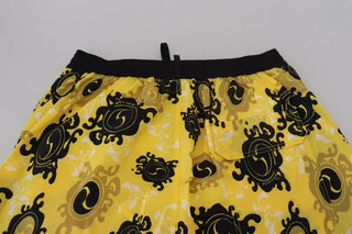 Gelb Schwarz Bedruckte Nylon Badeshorts Badebekleidung