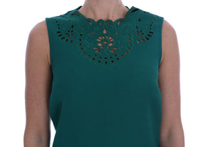 Vestido de seda y lana verde con corte floral