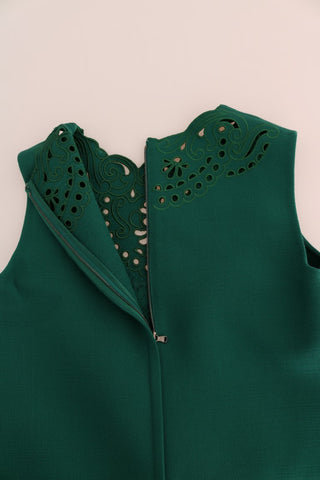 Vestido de seda y lana verde con corte floral
