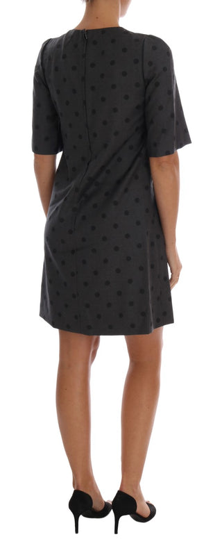Graues gepunktetes Etui-Wollkleid
