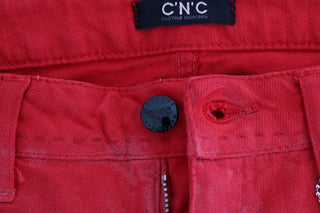 Red Cotton Stretch Slim Jeans