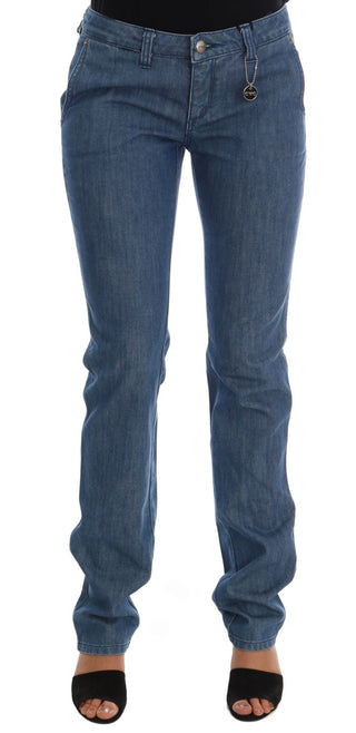 Jeans de denim slim de algodón con lavado azul