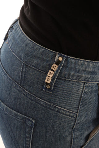 Jeans de denim slim de algodón con lavado azul