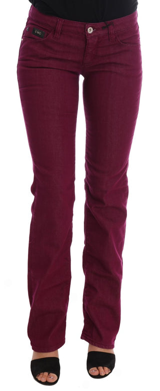 Jeans de denim elástico de algodón con lavado rojo