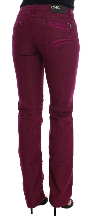 Jeans de denim elástico de algodón con lavado rojo