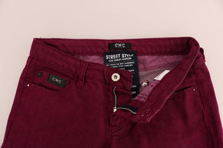 Jeans de denim elástico de algodón con lavado rojo