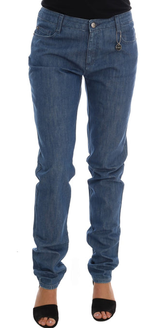Jeans boyfriend de algodón con lavado azul