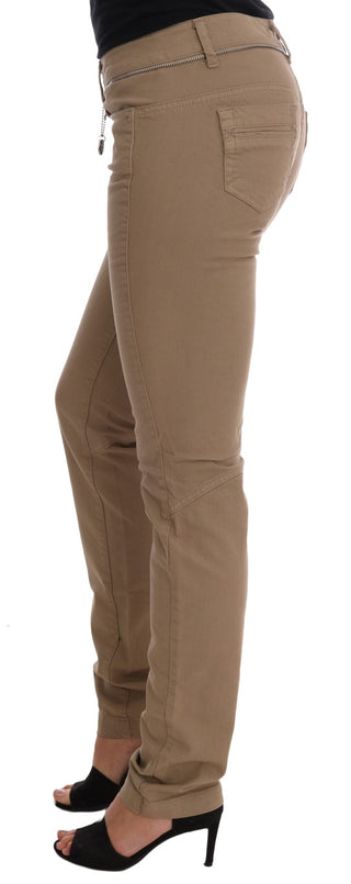 Beige Baumwoll-Stretch Slim Fit Jeans