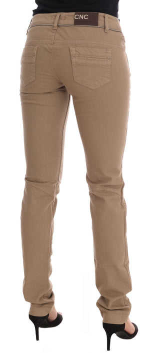 Beige Baumwoll-Stretch Slim Fit Jeans