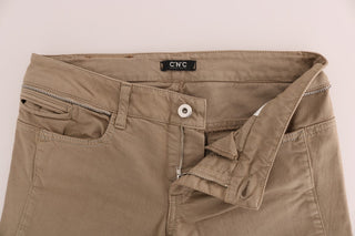 Beige Baumwoll-Stretch Slim Fit Jeans
