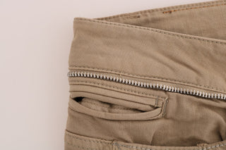 Beige Baumwoll-Stretch Slim Fit Jeans