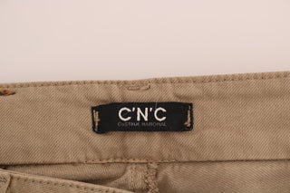 Beige Baumwoll-Stretch Slim Fit Jeans