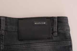 Jeans de mezclilla de algodón gris de corte ajustado