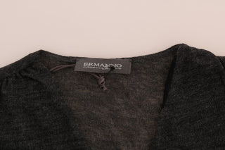Camiseta de manga larga de lana gris con encaje