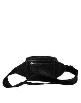 Schwarze Leder LED Logo Gürteltasche Bauchtasche