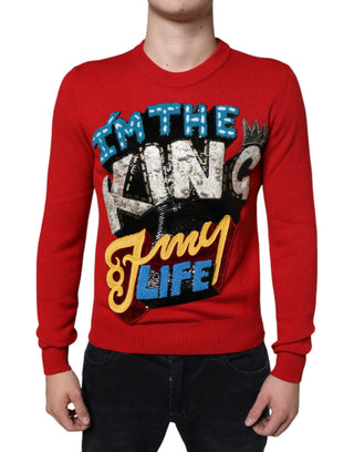 Rotes „I'm The King“ Crew-Neck-Sweatshirt aus Wolle