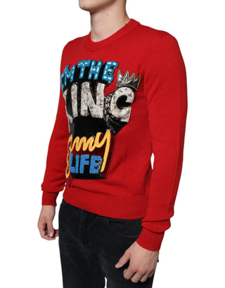 Rotes „I'm The King“ Crew-Neck-Sweatshirt aus Wolle