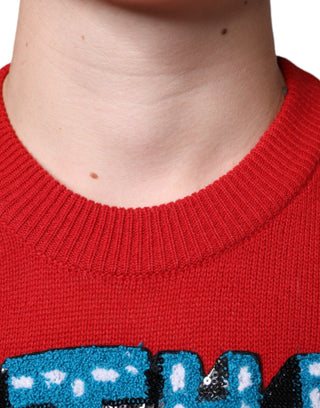 Rotes „I'm The King“ Crew-Neck-Sweatshirt aus Wolle