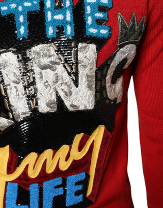 Rotes „I'm The King“ Crew-Neck-Sweatshirt aus Wolle