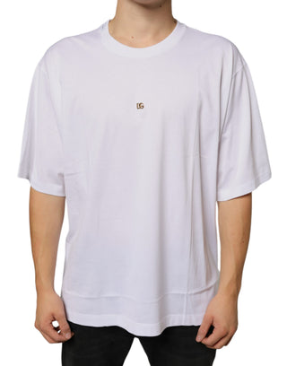 Weißmetall DG Logo Baumwoll-T-Shirt mit kurzen Ärmeln