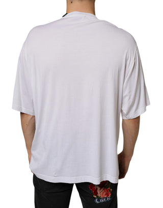 Weißes T-Shirt aus Baumwolle mit bestickter Halskette