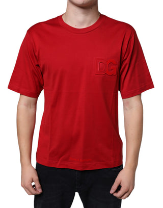 Rotes Baumwoll-T-Shirt mit DG-Logo und Rundhalsausschnitt