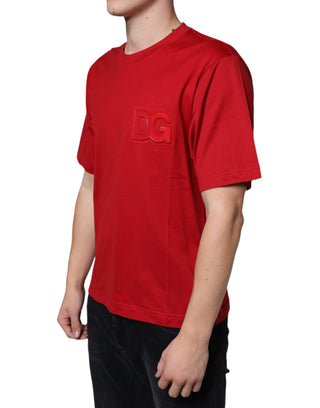 Rotes Baumwoll-T-Shirt mit DG-Logo und Rundhalsausschnitt