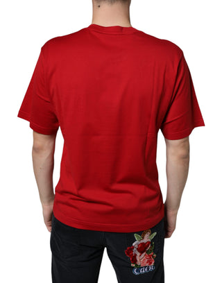 Rotes Baumwoll-T-Shirt mit DG-Logo und Rundhalsausschnitt