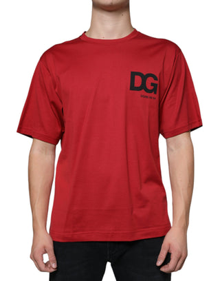 Camiseta roja de algodón con logo DG y cuello redondo  