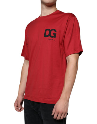 Camiseta roja de algodón con logo DG y cuello redondo  