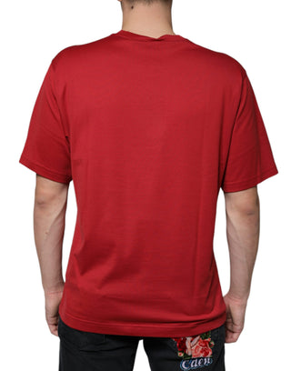 Camiseta roja de algodón con logo DG y cuello redondo  