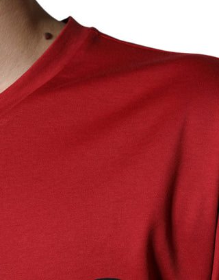 Camiseta roja de algodón con logo DG y cuello redondo  