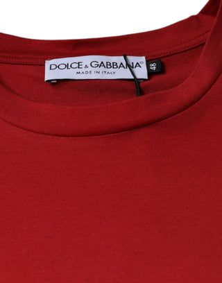Camiseta roja de algodón con logo DG y cuello redondo  