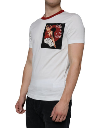 Weißes Baumwoll-T-Shirt mit Rundhalsausschnitt und Grafikdruck