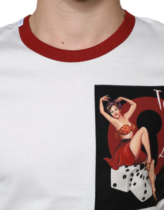 Weißes Baumwoll-T-Shirt mit Rundhalsausschnitt und Grafikdruck