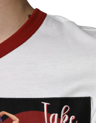 Weißes Baumwoll-T-Shirt mit Rundhalsausschnitt und Grafikdruck