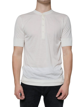 Ecrufarbenes Baumwoll-T-Shirt mit kurzen Ärmeln